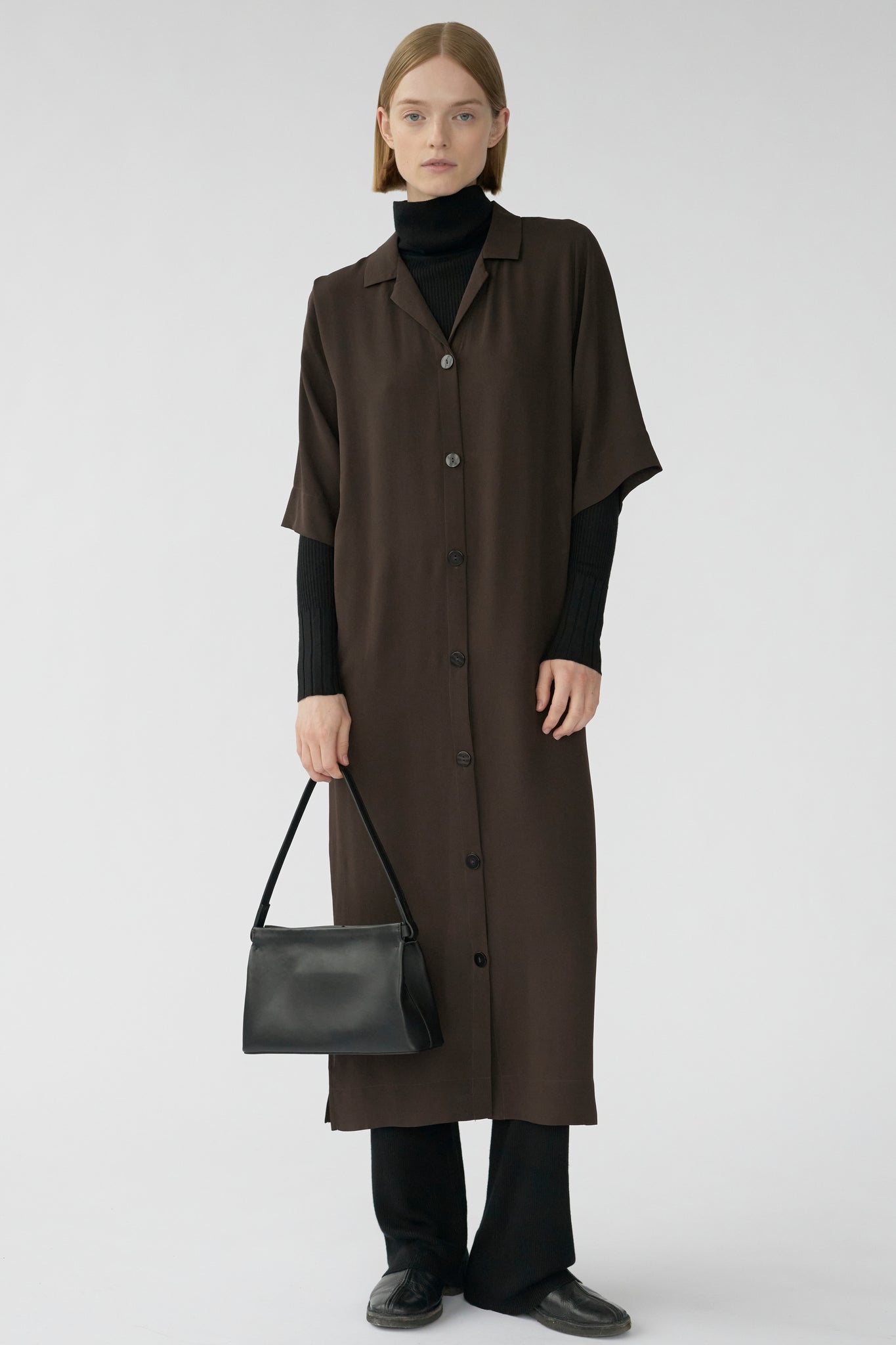 BARNEY SS SHIRT DRESS - DARK BROWN