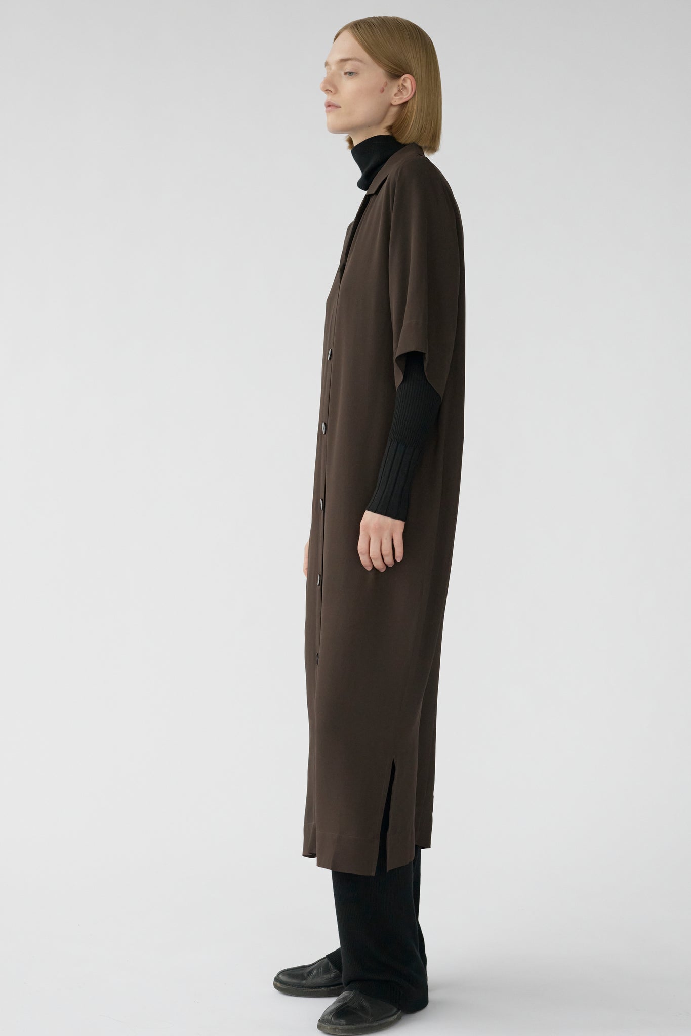 BARNEY SS SHIRT DRESS - DARK BROWN - SILK GEORGETTE