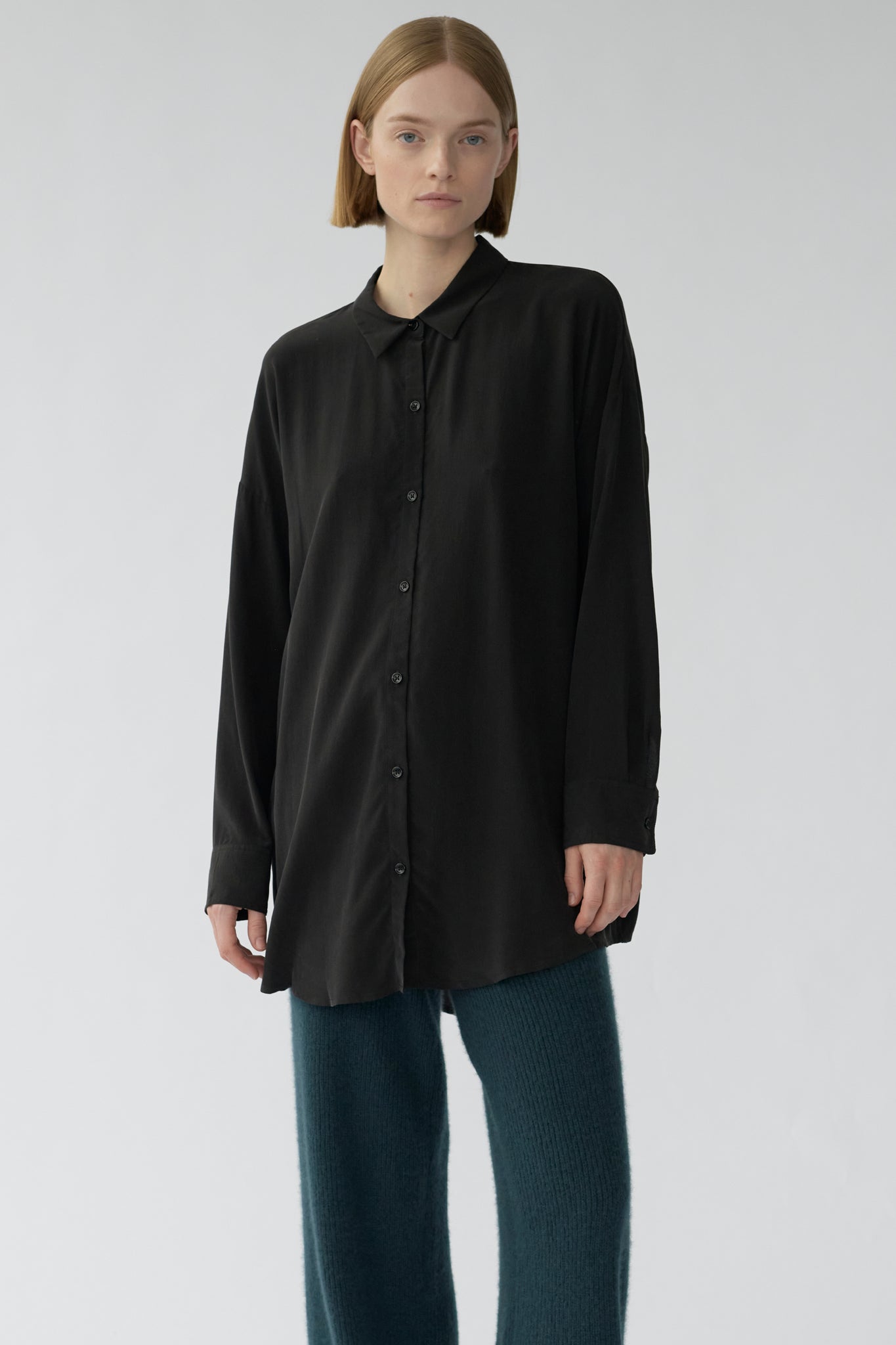 BIANCA LS SHIRT - BLACK - SAND WASHED CREPE DE CHINE SILK