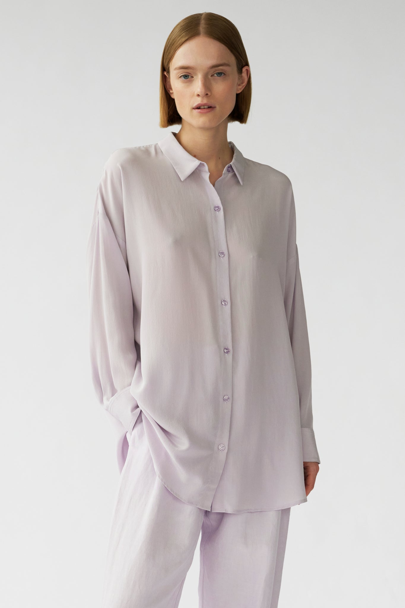 BIANCA LS SHIRT - ASH LILAC - SANDWASHED CREPE DE CHINE SILK