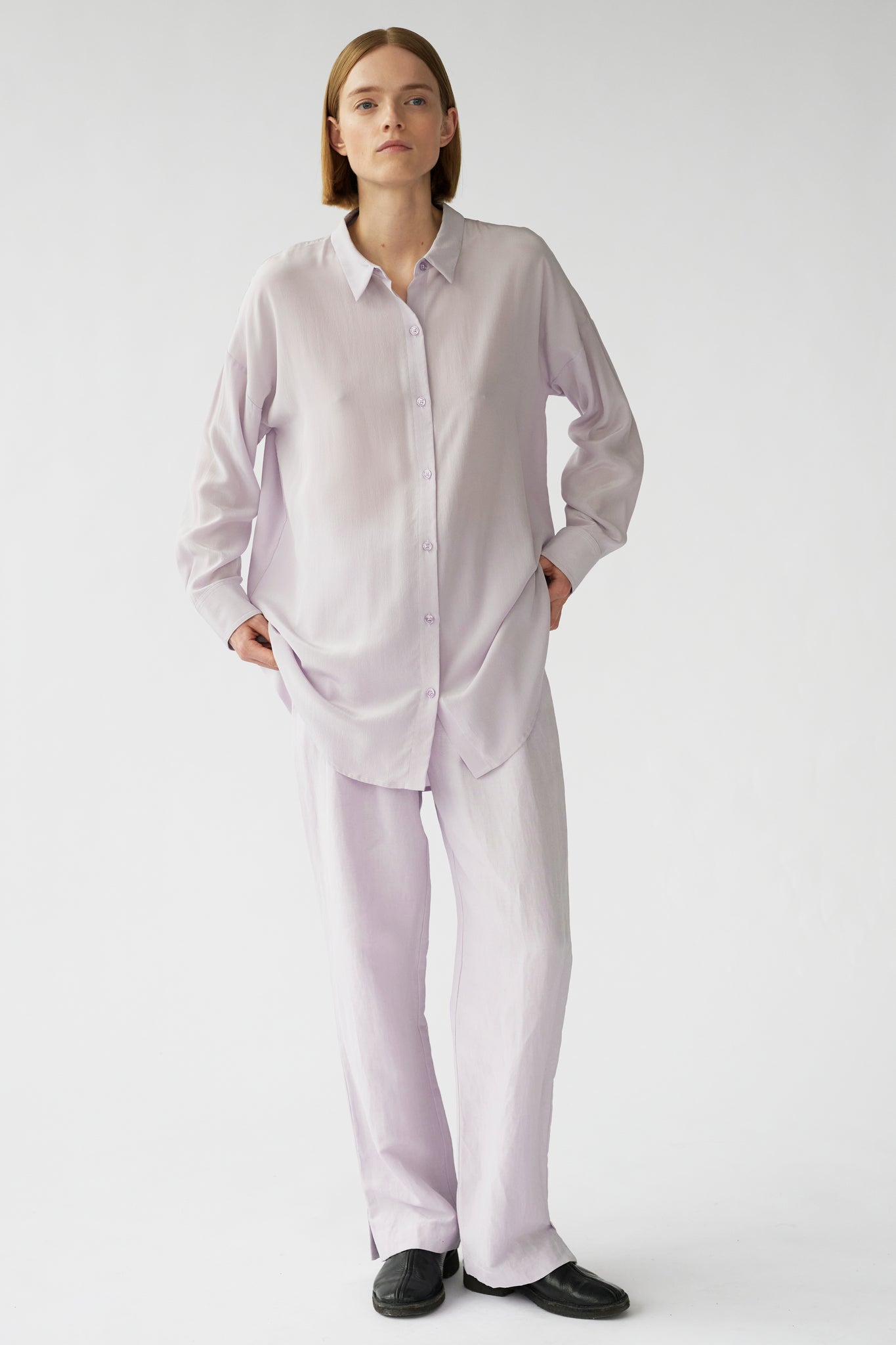 BIANCA LS SHIRT - ASH LILAC - SANDWASHED CREPE DE CHINE SILK