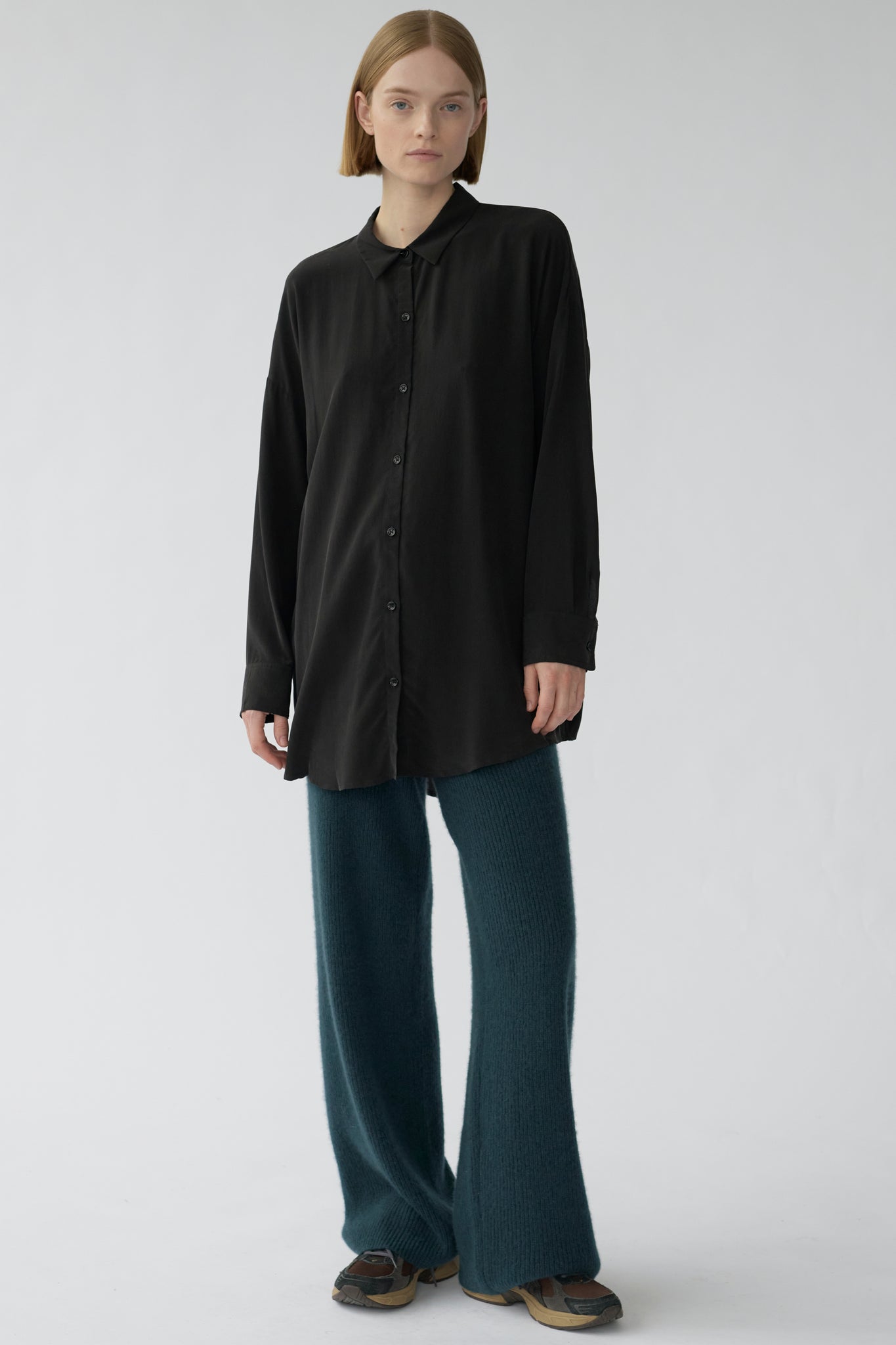 BIANCA LS SHIRT - BLACK - SAND WASHED CREPE DE CHINE SILK