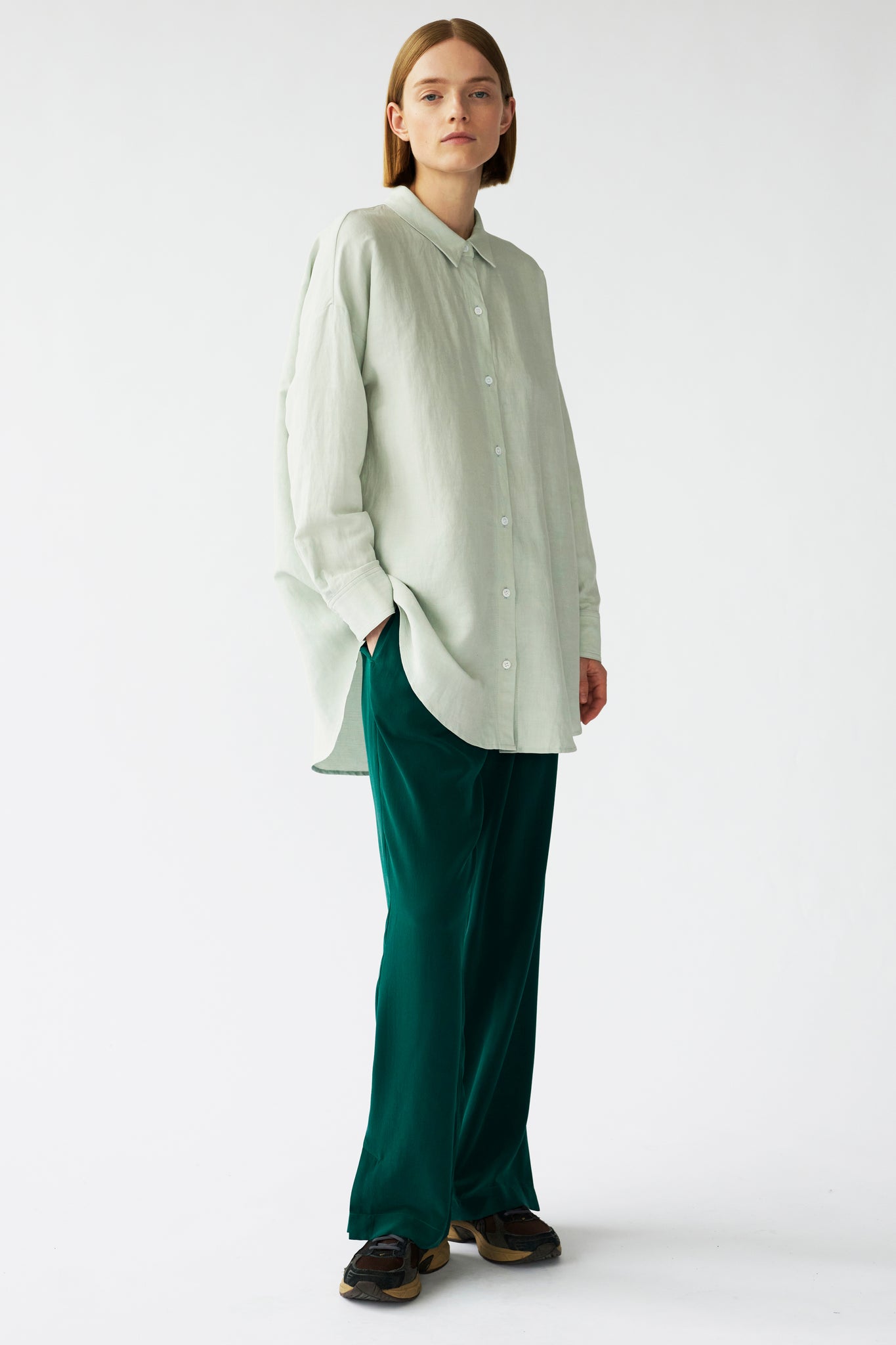 BIANCA LS SHIRT - MINT GREY - SILK/LINEN