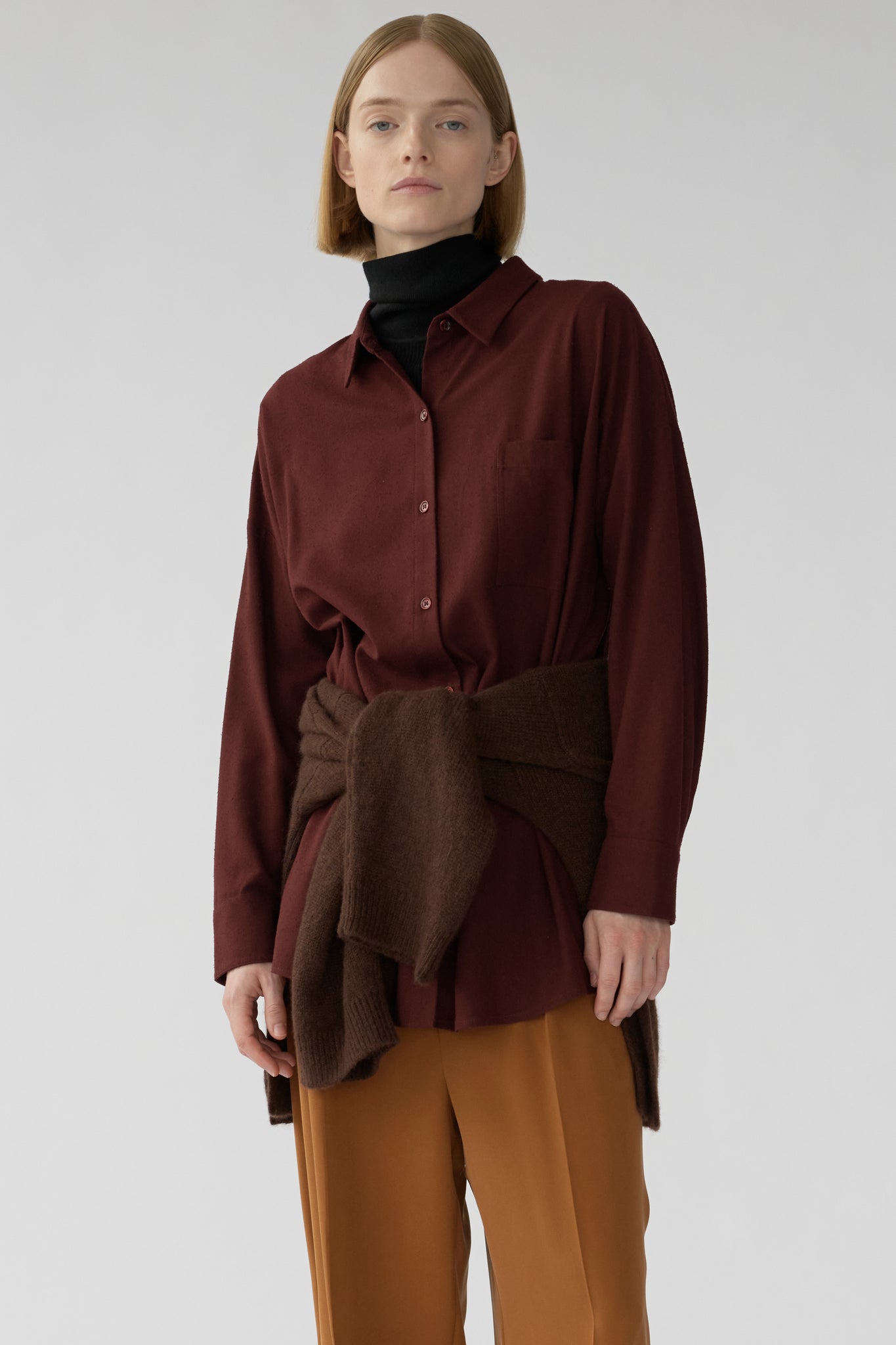 BIANCA POCKET SHIRT - BURGUNDY - RAW SILK