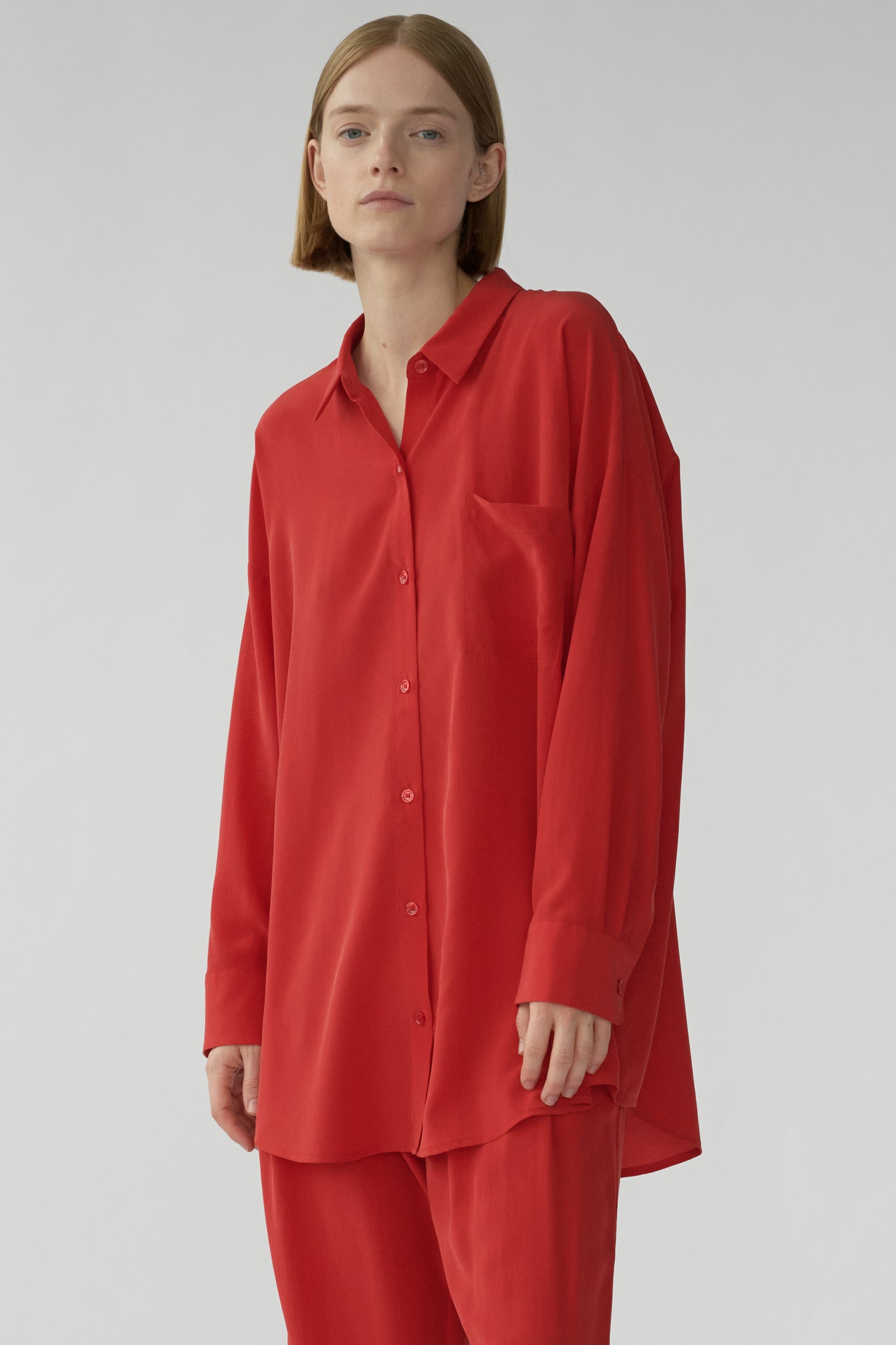 BIANCA POCKET SHIRT - CARDINAL RED - SANDWASH CREPE DE CHINE SILK