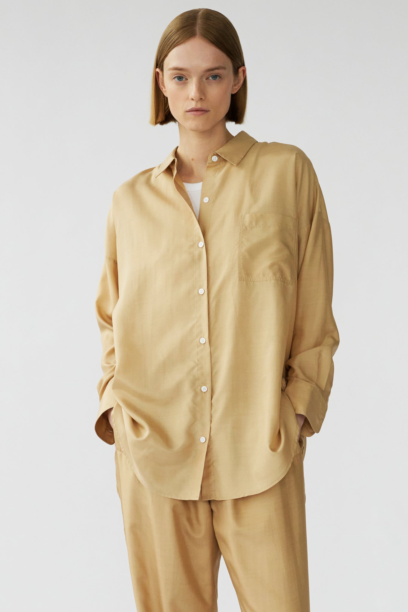 BIANCA POCKET SHIRT - IRISH CREAM - RECYCLED SILK/SILK