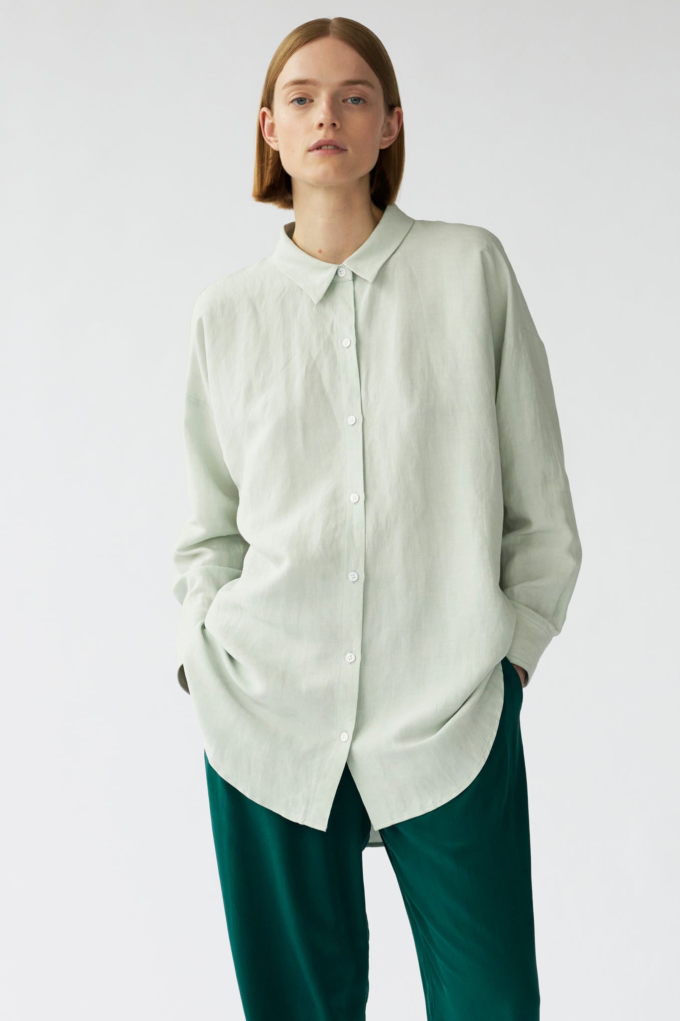 BIANCA LS SHIRT - MINT GREY - SILK/LINEN