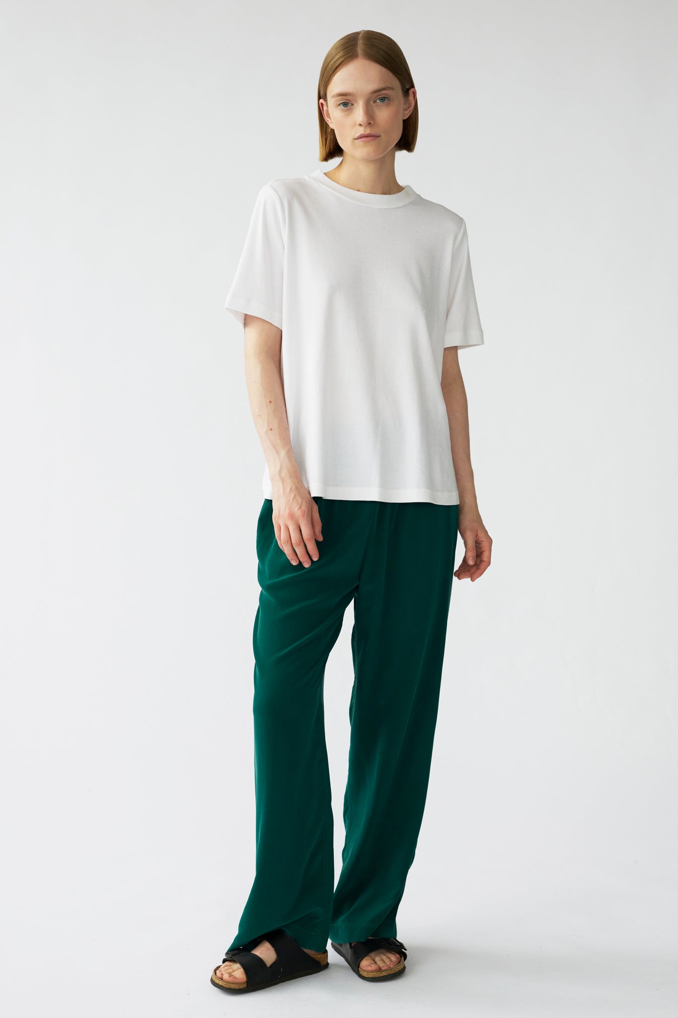 ELI SLIT PANTS - MOSS - SANDWASHED CREPE DE CHINE