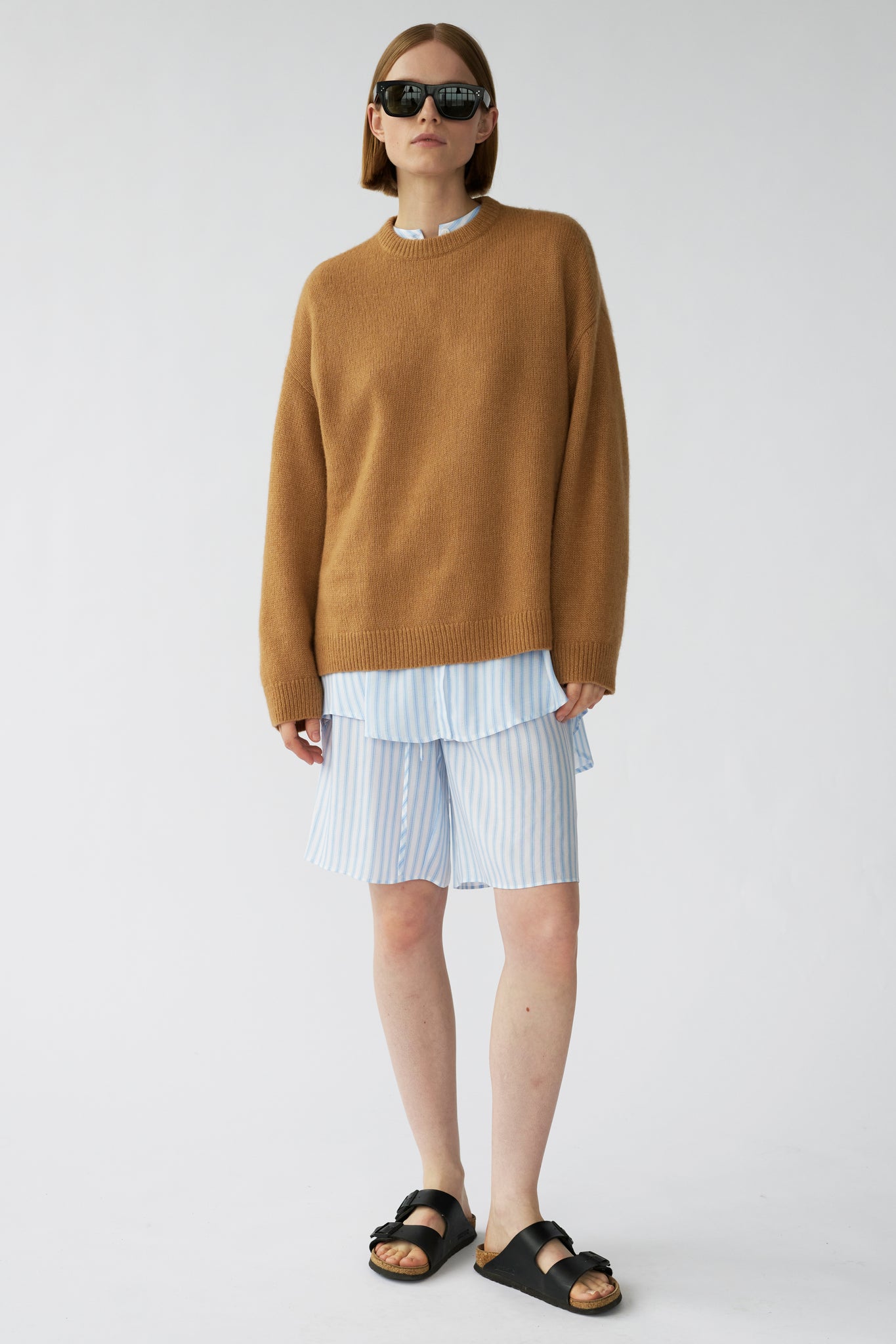 ELI SHORTS - BLUE WOVEN STRIPE - RECYCLED SILK/TENCEL