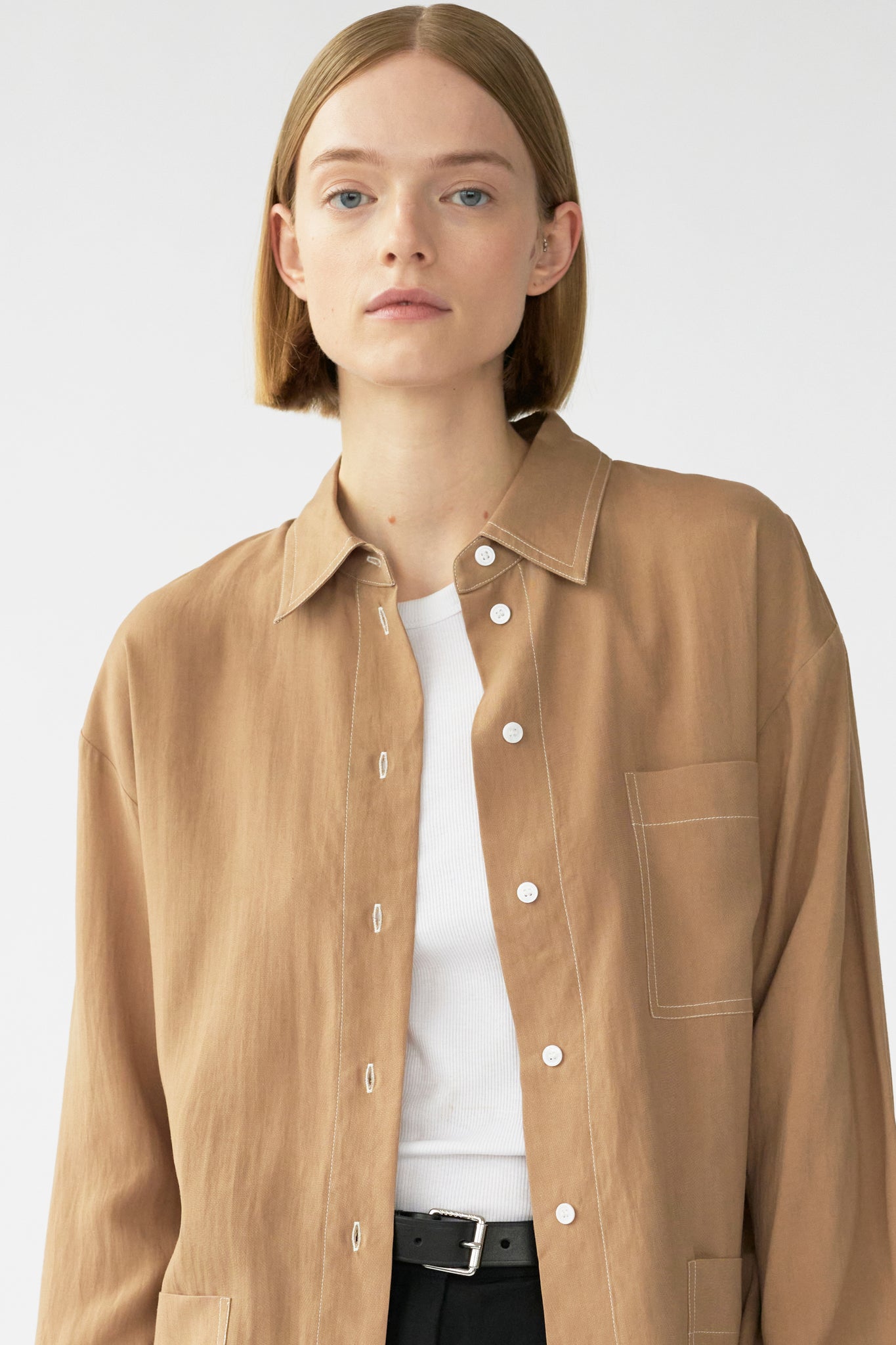 ELIZA POCKET SHIRT - TOBACCO - RECYCLED SILK/TENCEL