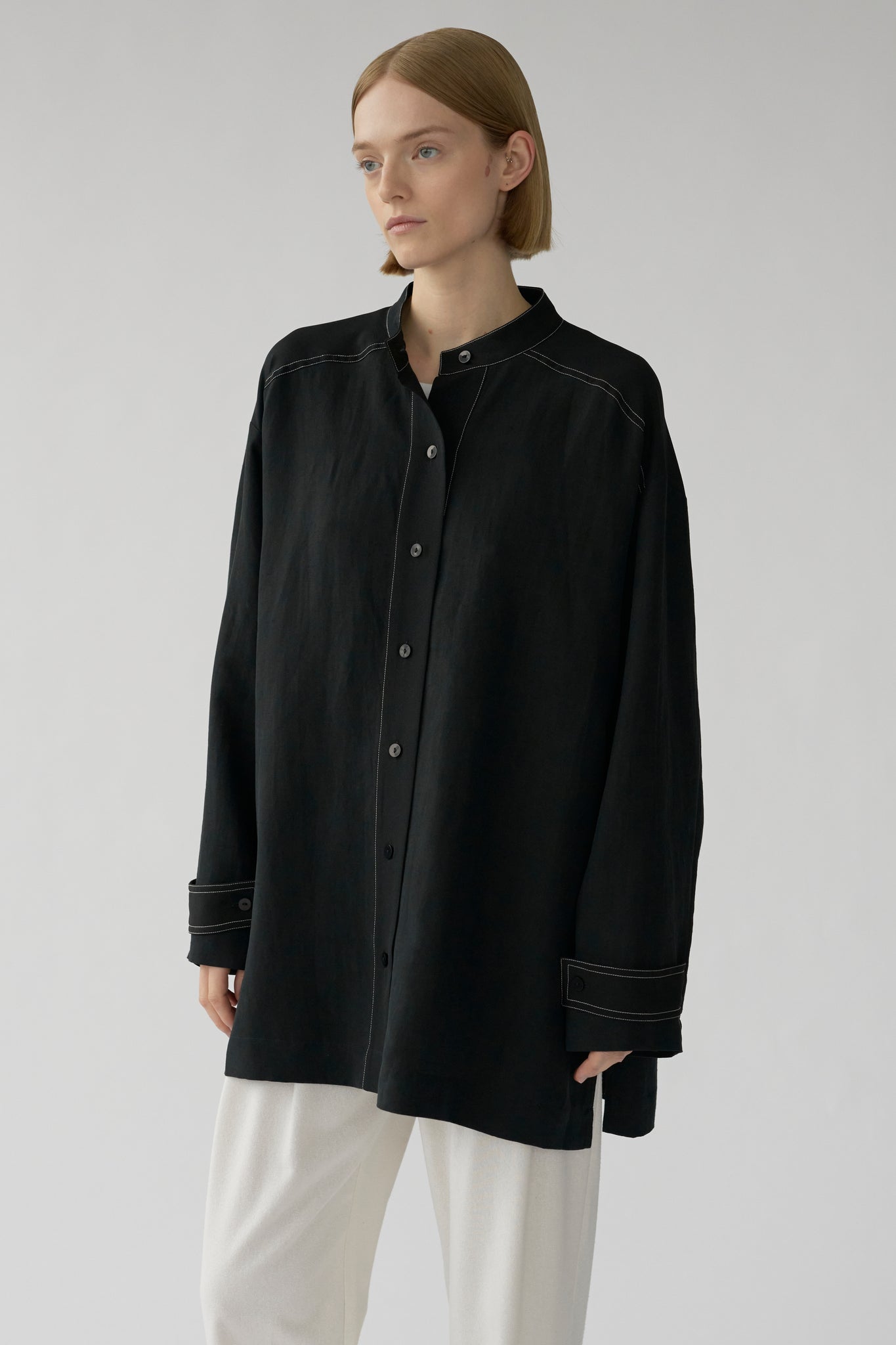 MABEL MIX SHIRT – BLACK - SILK/LINEN & SILK GEORGETTE