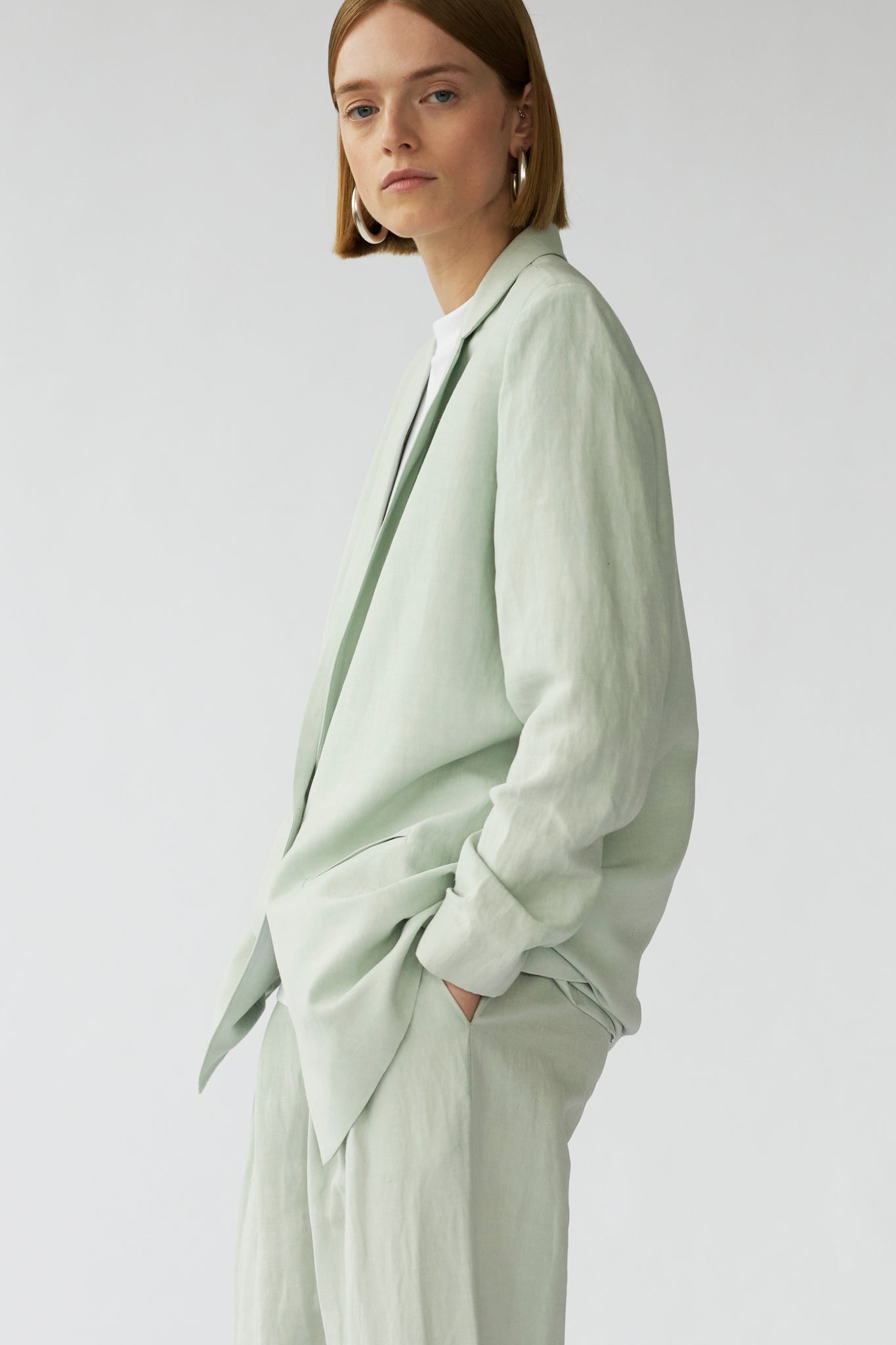 MENA BLAZER - MINT GREY - SILK/LINEN