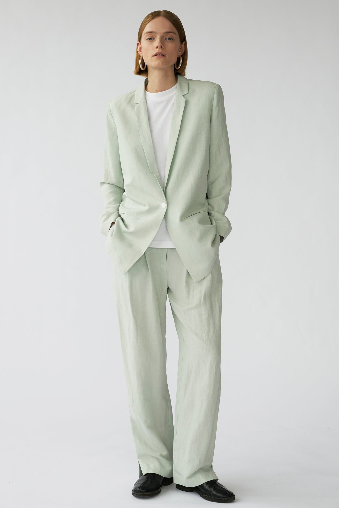 MENA BLAZER - MINT GREY - SILK/LINEN