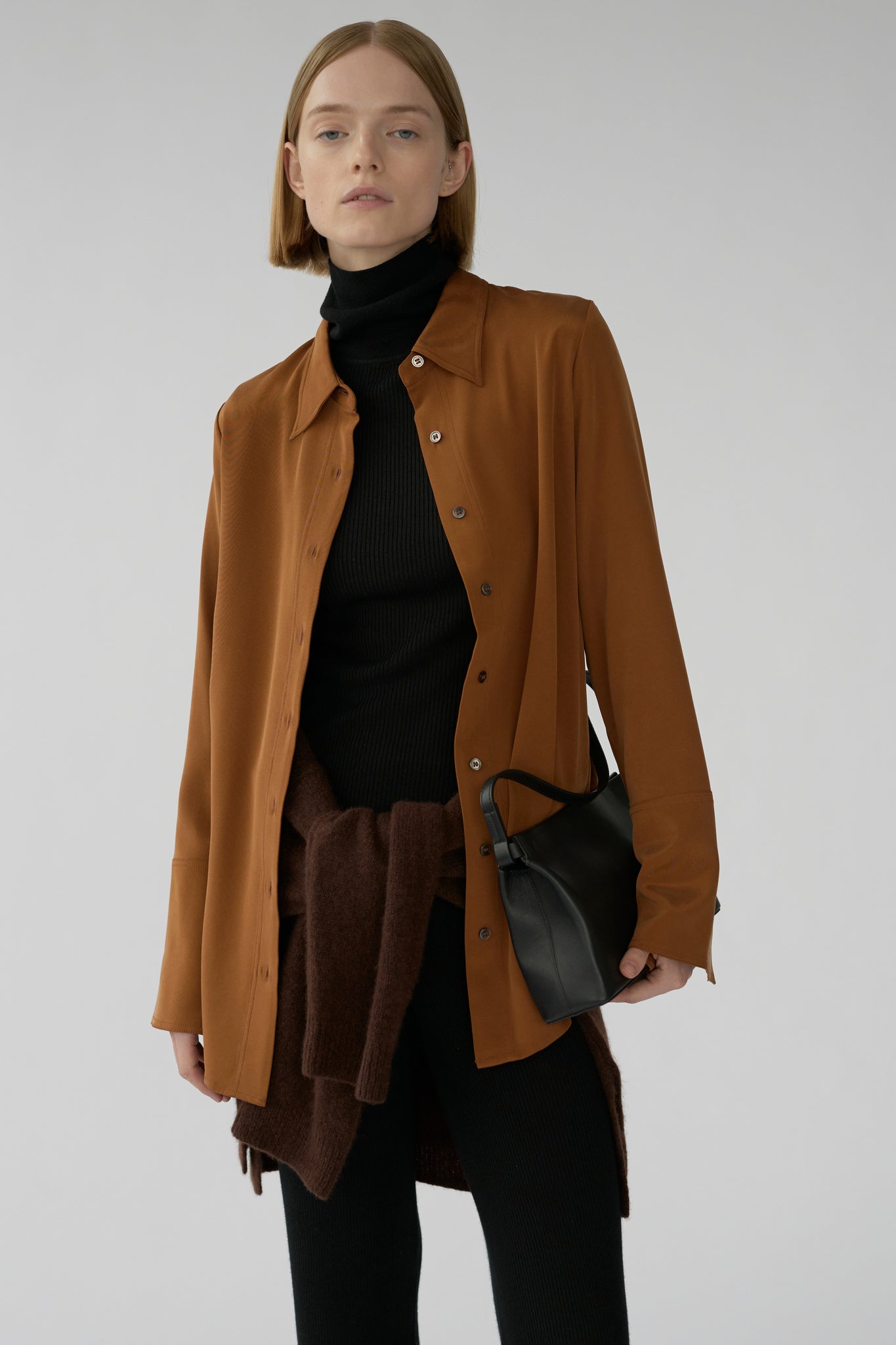 VALENTIN BUTTON SHIRT - SUEDE BROWN - SILK/SPANDEX